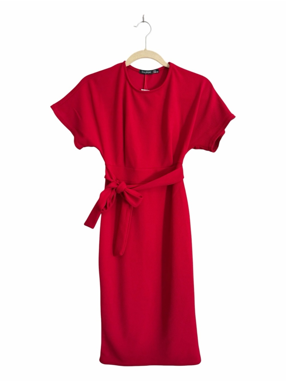 NWT Boohoo Red Tie-Waist Midi Formal Dress Size 2
